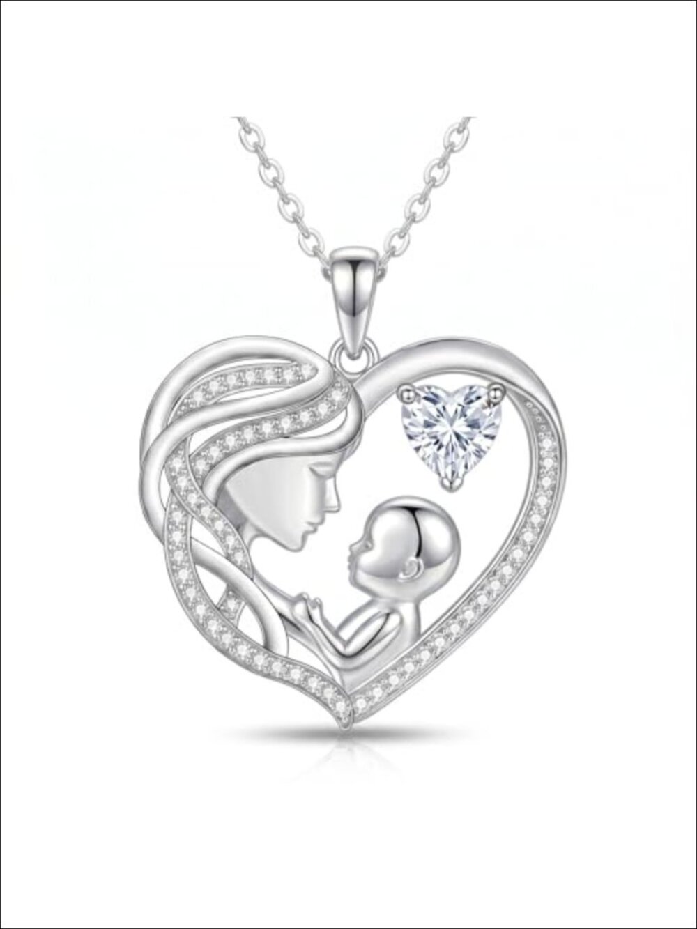 925 Sterling Silver Heart Mom Necklace Pendant Women's Birthday Gift